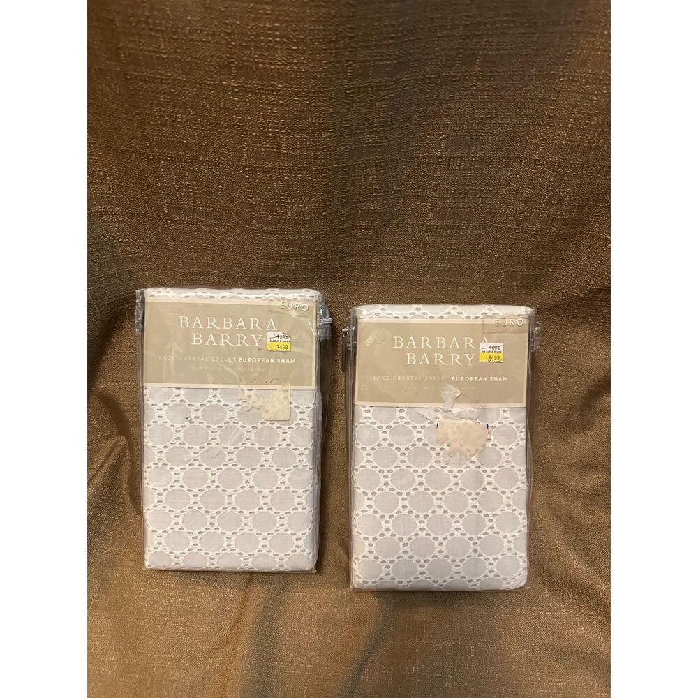 New Euro Pillow Sham Barbara Barry Lace Crystal Eyelet 2 Glacier Grey 26x26